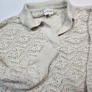 Freshman 1996 Crochet Polo Sweater L Open Knit Grannycore Cottage Boho Neutral
